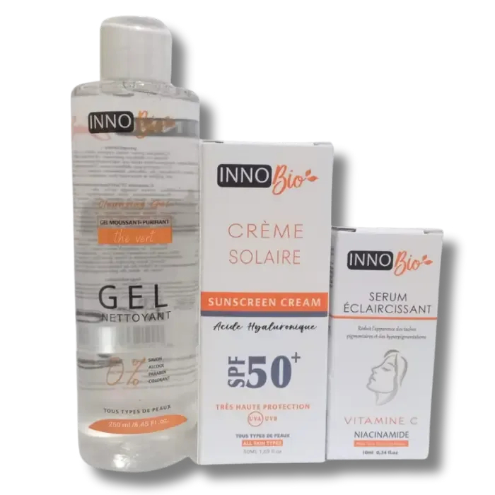 Inno Bio Kit Beauty Creme Solaire spf50+ + Serum Eclat Vitamine C + Gel Nettoyant