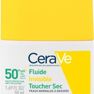 Cerave Fluide Invisible Toucher Sec SPF50+ | Peau Normale à grasses | Tendance acnéique | 50ml